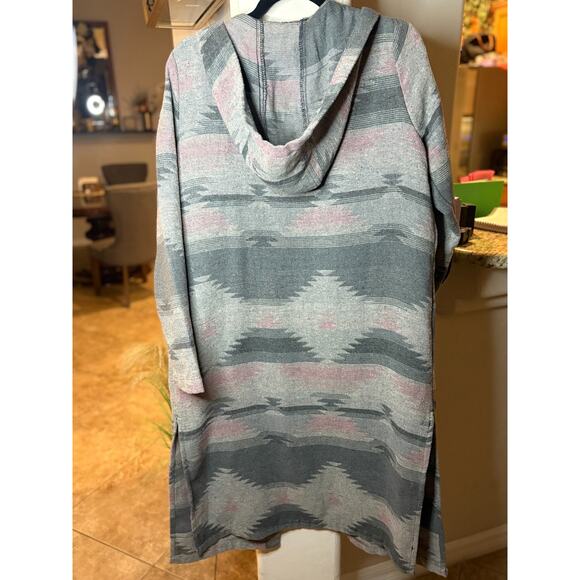 Dictionary Women's Gray / Pink Hooded Long Open Front Cardigan XL - Picture 3 of 6